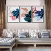 Tropical Plant Leaves Wall Art Canvas Painting Pink Flower Blue Abstract Nordic Posters and Prints Picture for Living Room Decor