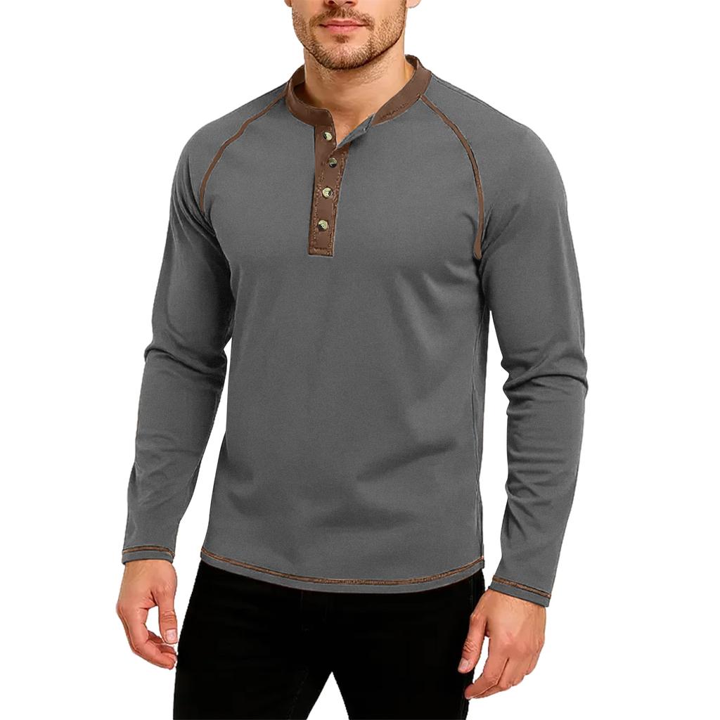 Men's Casual Solid Color Buckle Quick Dry Shoulder  Long Sleeved