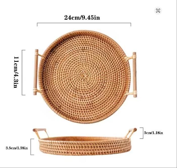 1 peça Bandeja de Servir Artesanal de Rattan Trançado - Duas Alças, Prato Multiuso para Apresentação de Chá e Lanches, Cesta de Pão Ideal Com