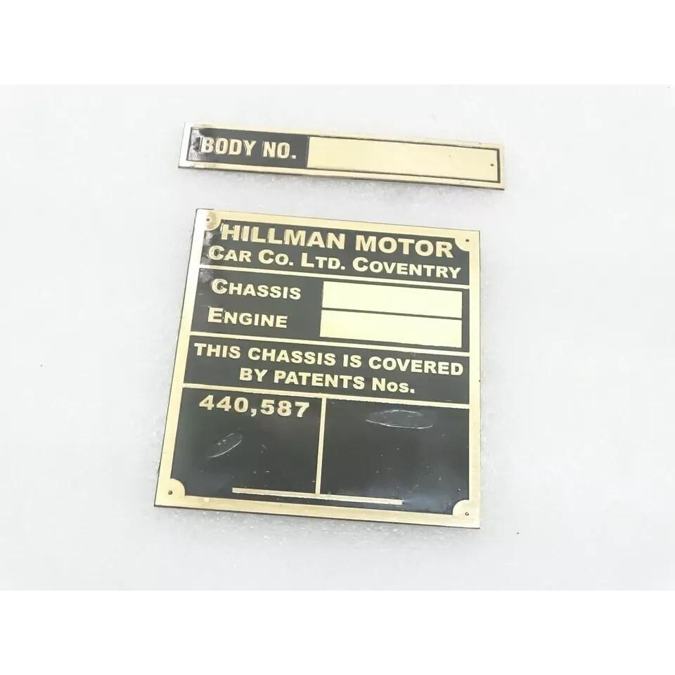 Hillman Motor Car Chasis/Engine Data Brass Plate |Fit For
