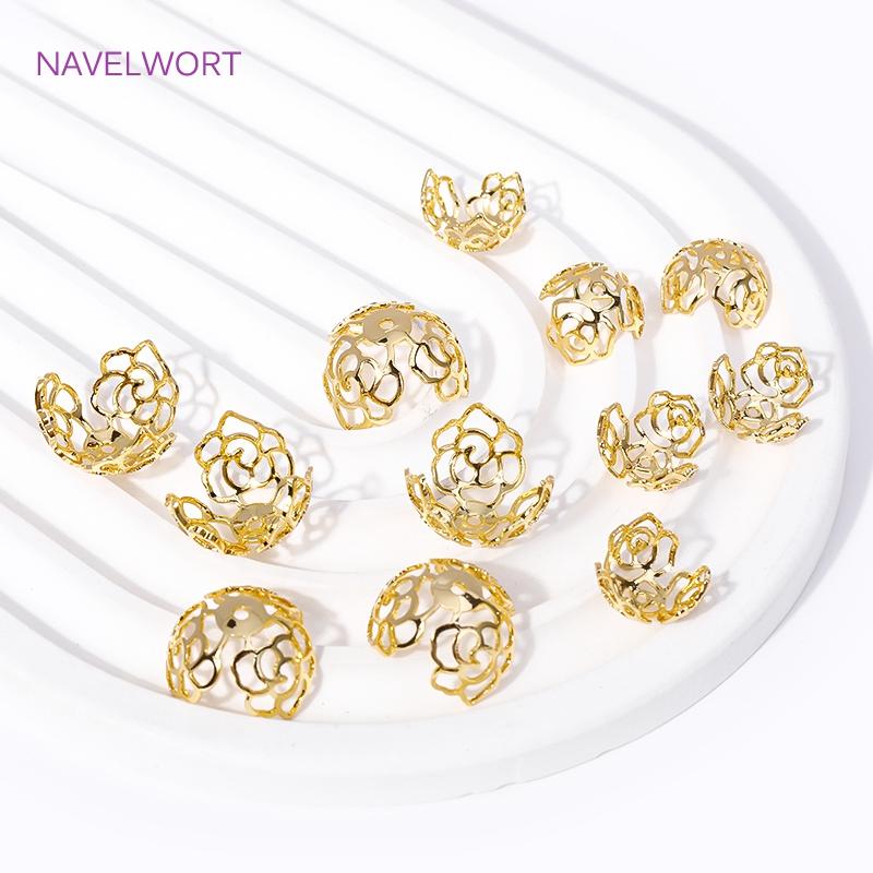 12/16MM 18K Gold Plated Brass Filigree Bead Cap Metal Large Beads Caps For Jewelry Making DIY Beading Accessories Wholesale