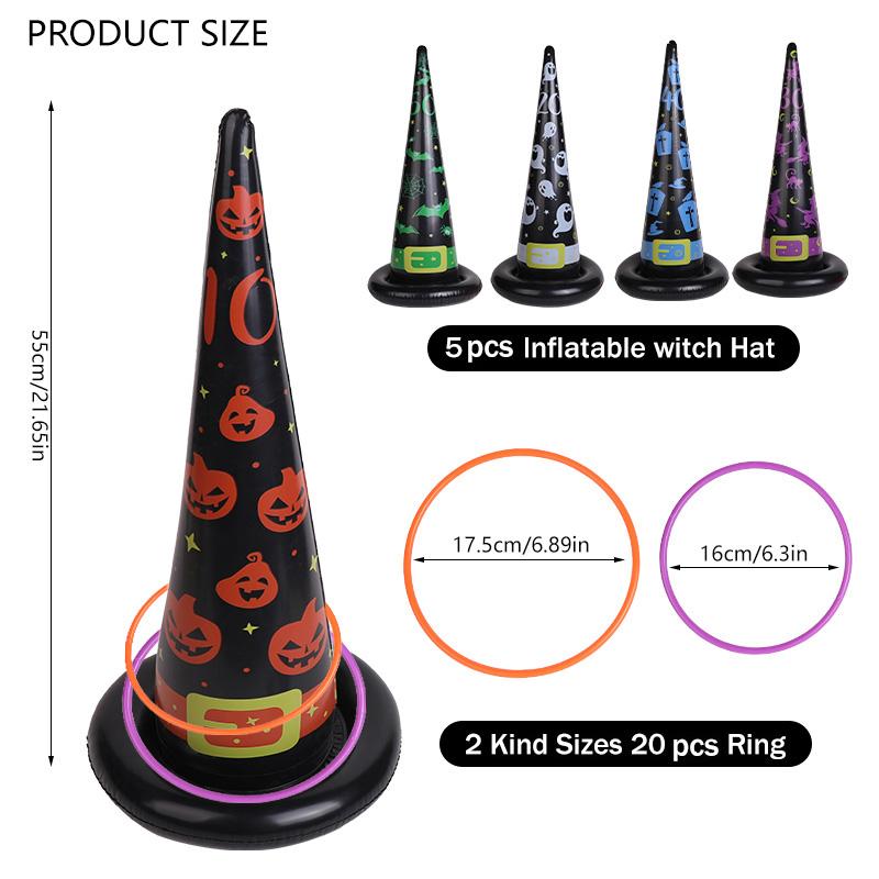 

5pcs Halloween Inflatable Witch Hat Ring Toss Game Halloween Party Indoor Outdoor Decor Supplies Family Games Kids Favors Toys