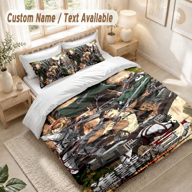 Attack On Titan Bedding Set, 1 Duvet Cover & 2 Pillowcases Soft Comfortable Bedroom Home Textile Decor