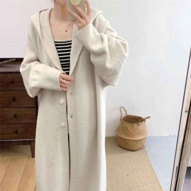 Hooded Knitted Cardigan Autumn and Winter New Top Women's Loose Casual Long-sleeved Sweater Jacket Women's Trend