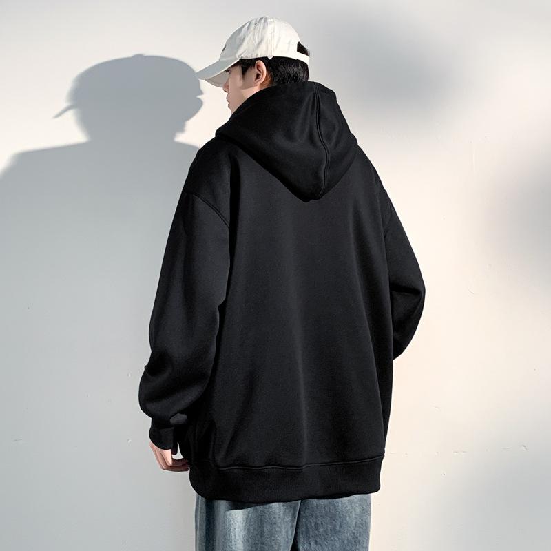 Cardigan Hooded Sweater Solid Color Sweater Male Version Long Sleeve Hooded Top Solid Color Long Sleeve Drawstring Sweater