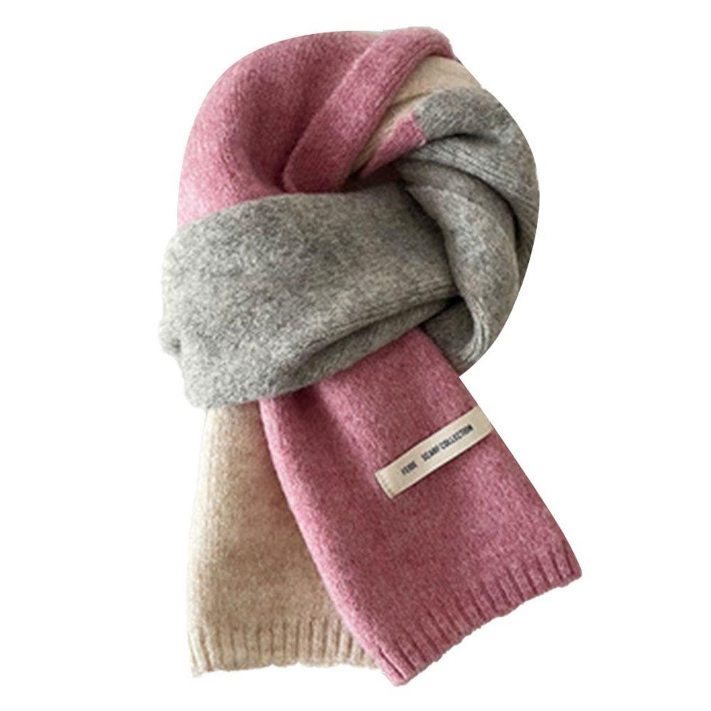 Large Winter Warm Color Contrast Scarf Women's Wool Elastic Knitting Thickned Shawl Fashion Clothing Matching Supplies