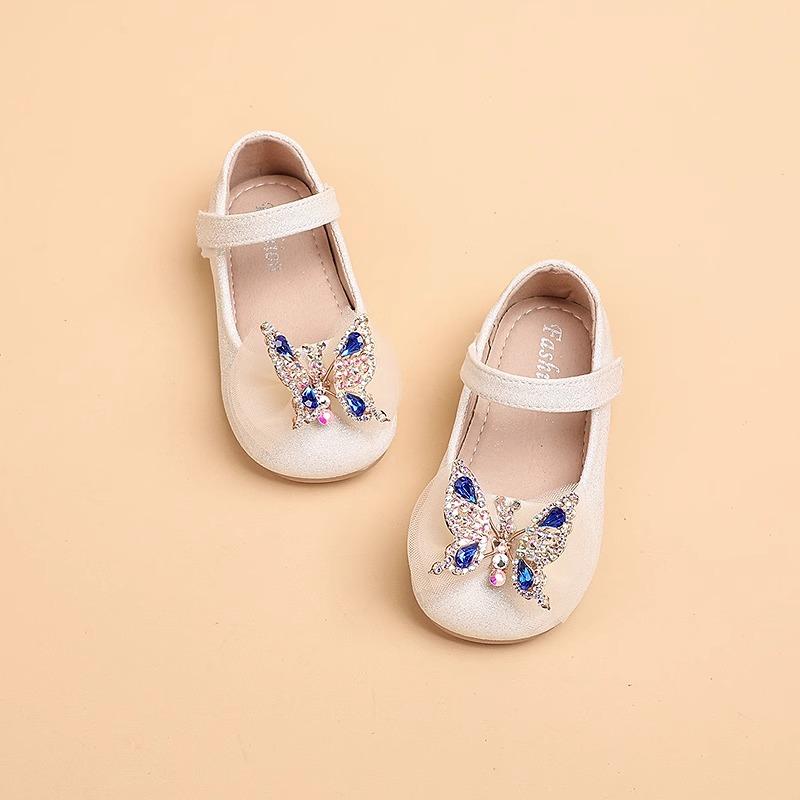 

Кожаные туфли для маленьких девочек. Туфли принцессы с бантом и бриллиантами. Весенне-осенние новые туфли в западном стиле для маленьких девочек на мягкой подошве, противоскользящие одинарные туфли. 23 белый