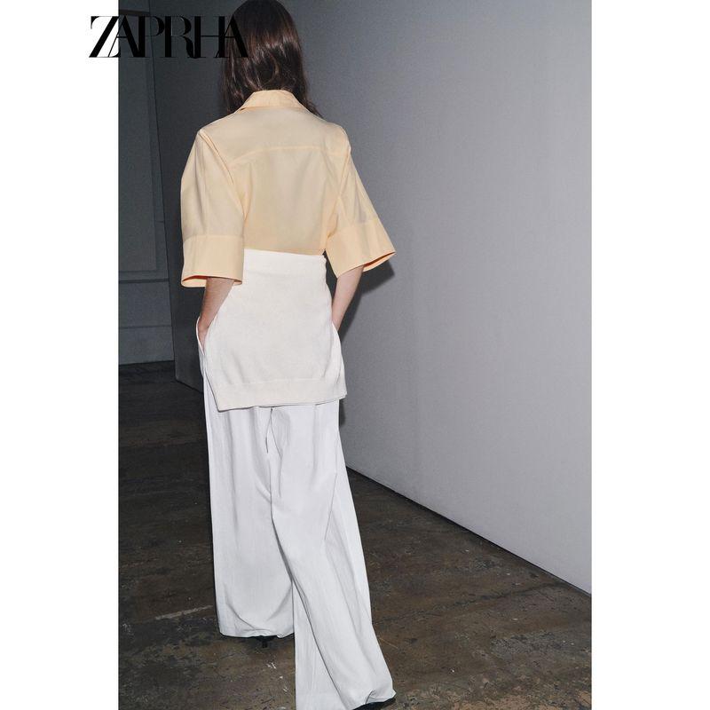 Zaprha 2025 Autumn New Casual All-matching Temperament Lapel Short Sleeve Poplin Shirts Top 4786157