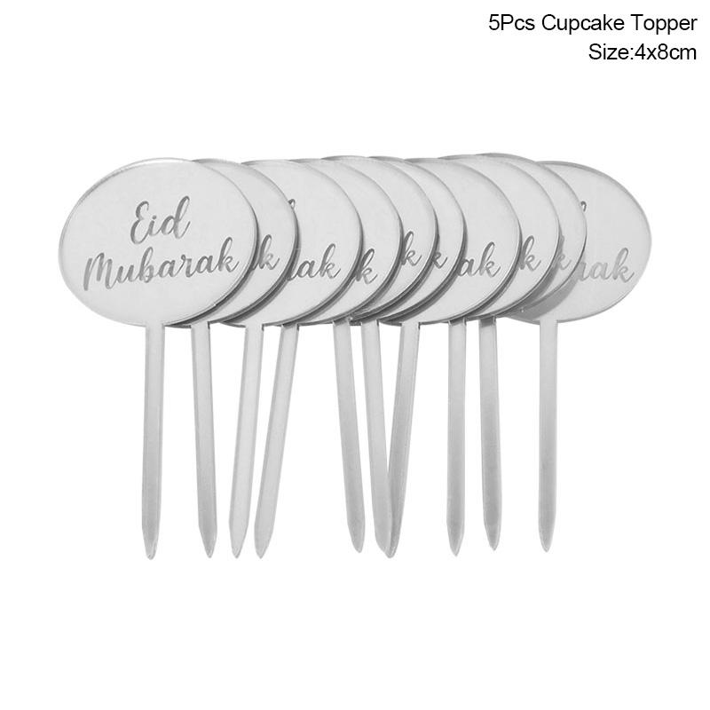 Golden Acrylic Eid Mubarak Cake Toppers Castle Moon CupCake Topper for Ramadan Mubarak Islamic Festival Party Cake Decorations