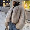 Women Cruelty‑Free Faux Fur Cropped Jacket Animal‑Friendly Short Furry Coat Long Sleeve Warm Street‑Style Winter Outerwear