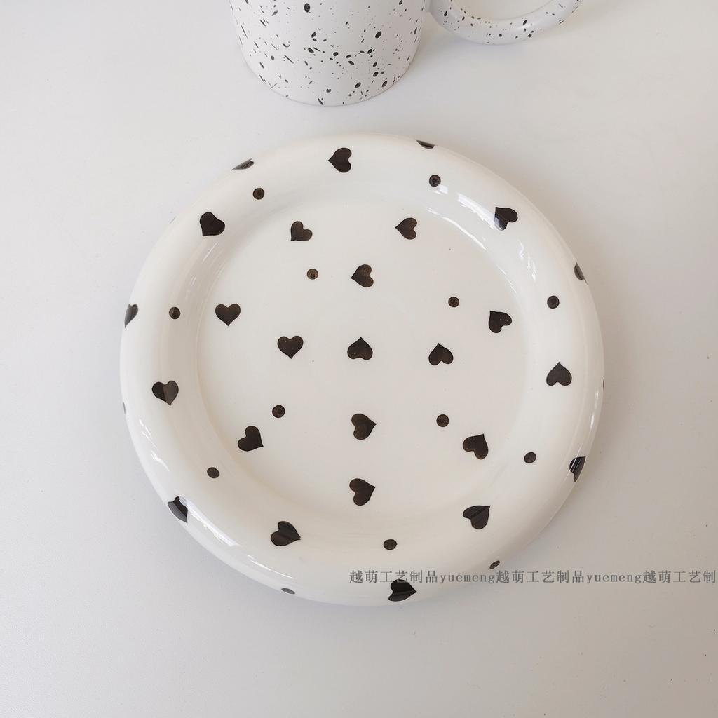 INS Wind High Beauty Stripe Wave Dot Under Glaze Ceramic Plate Dudu Dessert Plate Korean Breakfast Set VLOG Plate Dinner Set