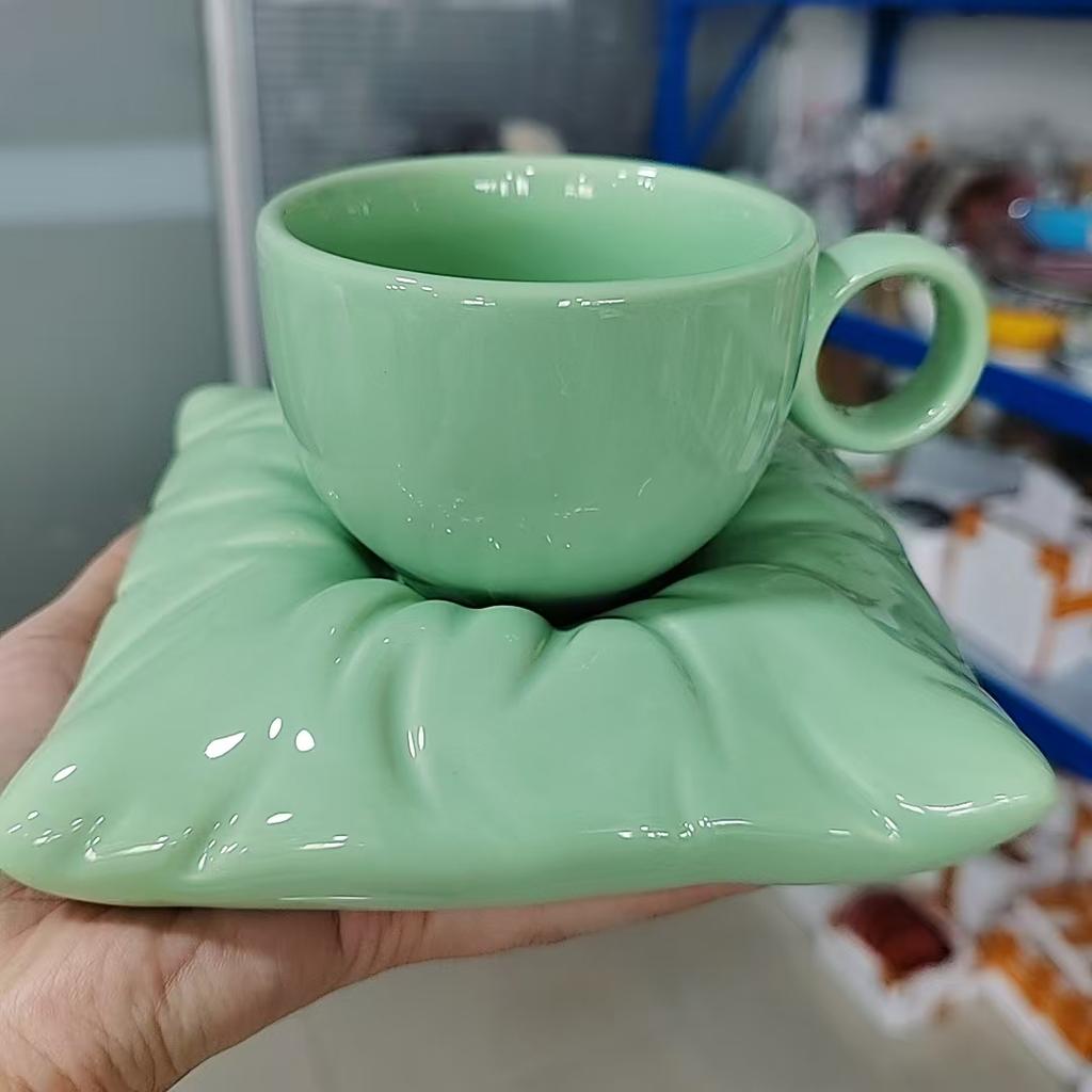 Japanese Hand Painted The Blue Sky and White Clouds Coffee Cup with Saucer Ceramic Handmade Tea Cup Saucer Set Cute Gift for Her