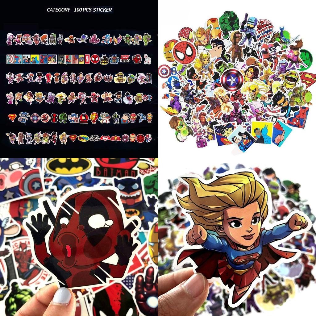 100 Stück Mehrfarbige Superhelden-Aufkleber für Gepäck, Laptop, Skateboard, Fahrrad, Auto