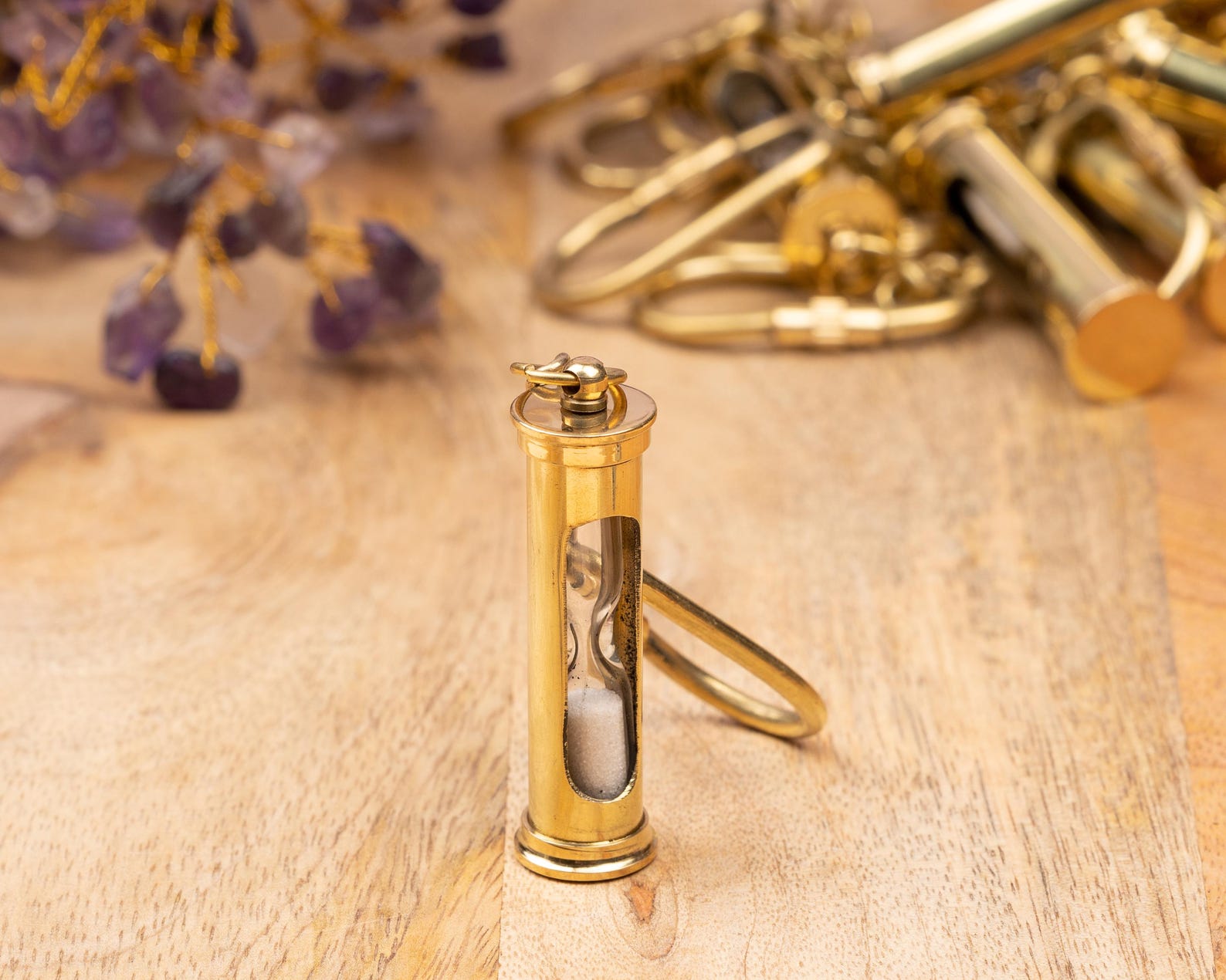 Vintage Brass Hourglass Keychain Mini Sand Timer Antique Pocket Sand Clock Key Ring(SET OF 6) Unique Gift for Men Women Collectible Accessory