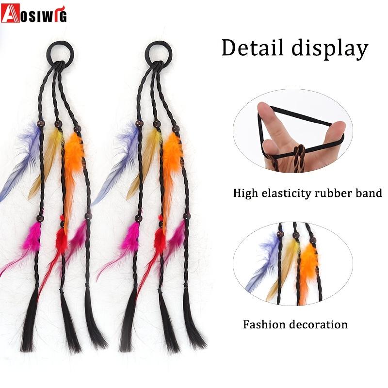 Synthetische Handgeflochtene Bunte Feder-Simulations-Perücken-Zopf Böhmischer Stil Gummiband Haaraccessoire Geeignet für Damen-Partys