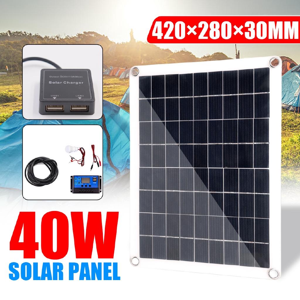 Dual USB Solar Panel with LED Lamp 18V & 10A USB Solar Regulator Charger Controller for Car Outdoor Camping Light