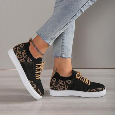 Fashion Platform Sneakers for Womens Vulcanize Shoes Casual Leopard Mesh Breathable Flats Walking Running Shoe Zapatillas Deportivas