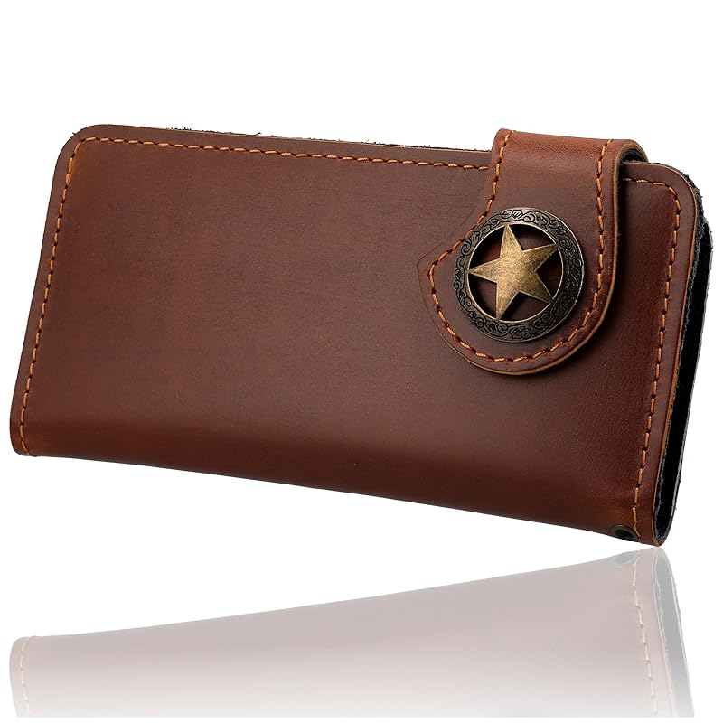

[Surgical] wallet men s bikers wallet long wallet genuine leather cowhide riders wallet leather wallet bi-fold oglsa0001 (brown)