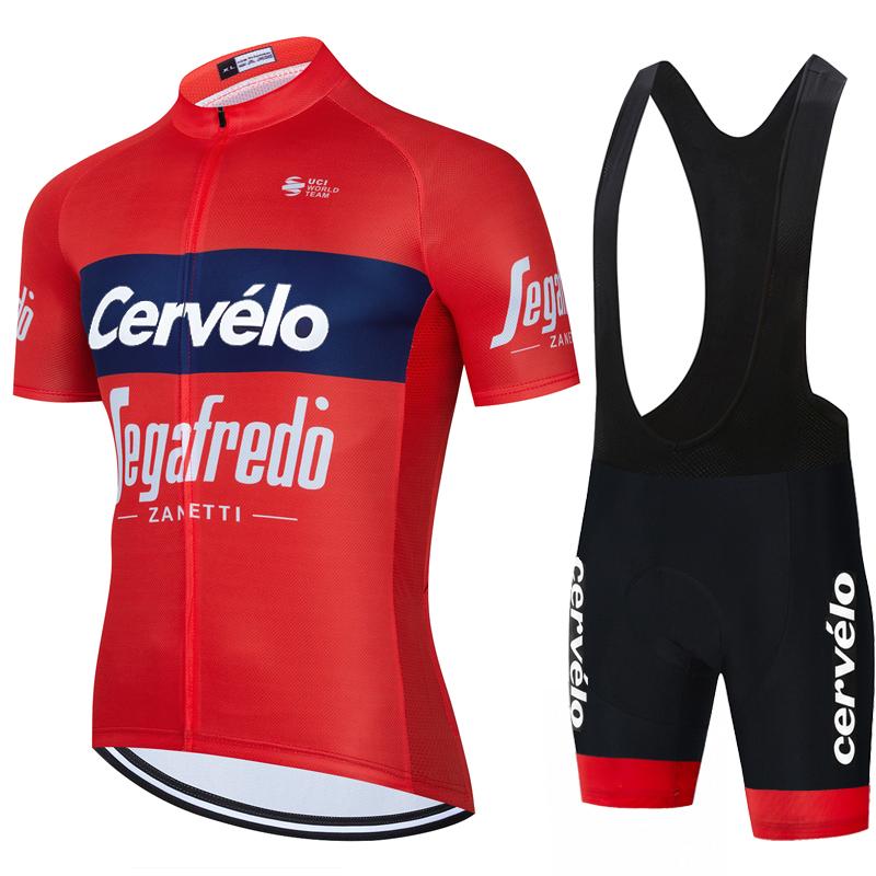 Cervélo Men Cycling Jersey Bib Shorts Set Road Bicycle Racing Apparel Lightweight Fabric Quick Dry Breathable Summer Sport Gear
