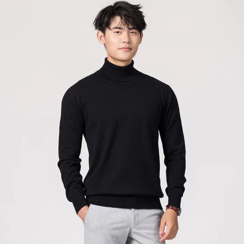 Men S Solid Color High Neck Knitted Pullover Sweater
