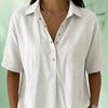 Women Shirt Lapel Buttons Half Placket Short Sleeve Shirt Tops Pure Color Loose Fit Casual Blouse Vacation Date Casual Wear