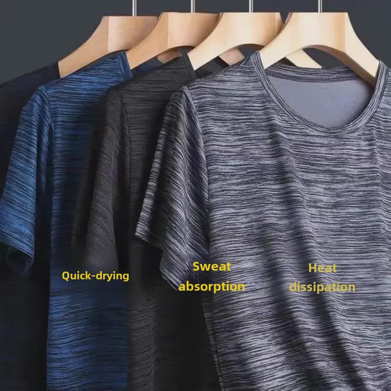 Men's Elastic Quick-Dry Breathable Ice Silk T-Shirt - Lightweight, Sweat-Absorbent, Short-Sleeve for Running and Fitness