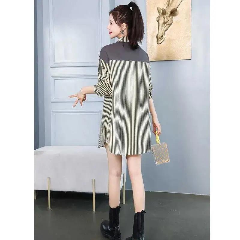 Autumn New Striped Shirt Design Niche Shawl Fake Two-piece Shirt Autumn Long-sleeved