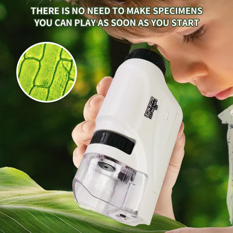 Mini Pocket Microscope Kit 60 To120x Portable Laboratory Microscope with LED Light for Kids Science Experiment Utensils