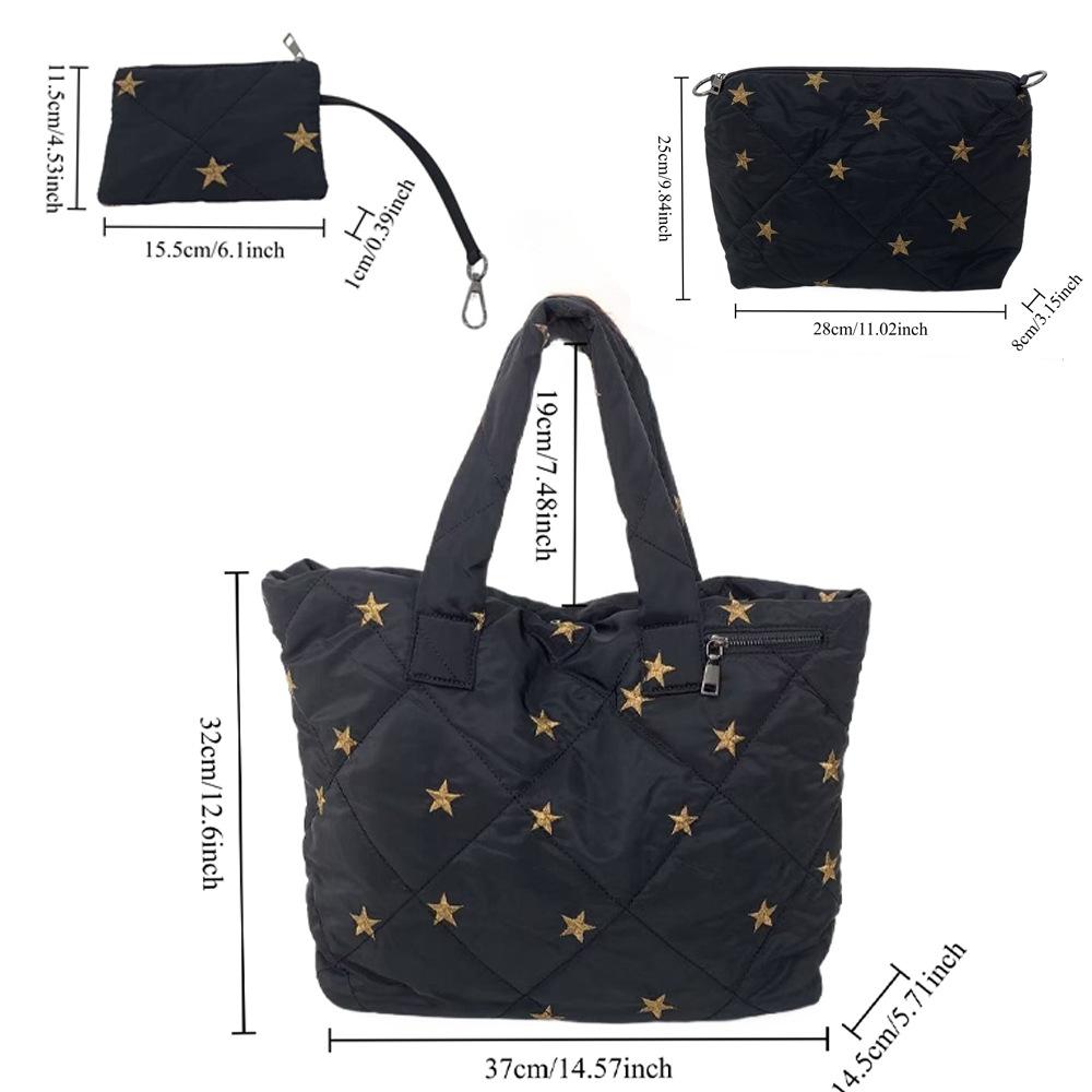 Women'S Quilted Cotton Clothes Tote Bag Three-Piece Set Star Versatile Shoulder Handbag