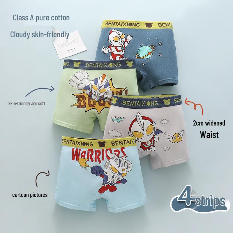 Boys' Pure Cotton Cartoon Boxer Briefs - Small, Medium, Large Sizes