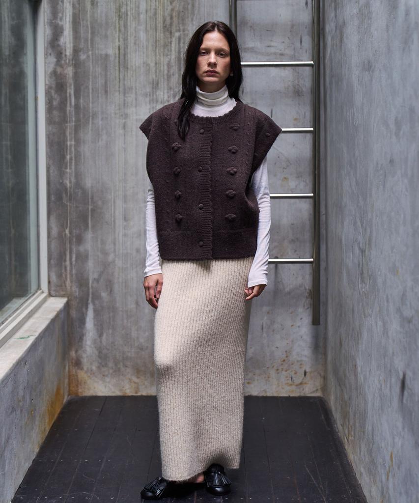 GRIDAJ Alpaca Crochet Knit Vest _ Brown