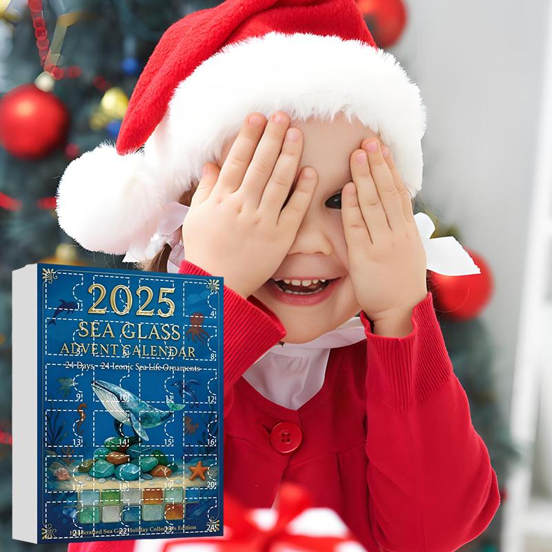 Sea Glass Marine Life Advent Calendar, Sea Glass Christmas Tree Advent Calendar, 24 Unique Ocean Themed Handcrafted Ornaments