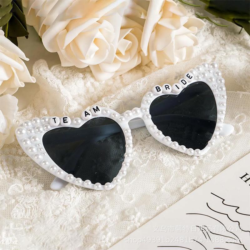 Groom Bridesmaids Bride White Pearl Letter Wedding Party Glasses