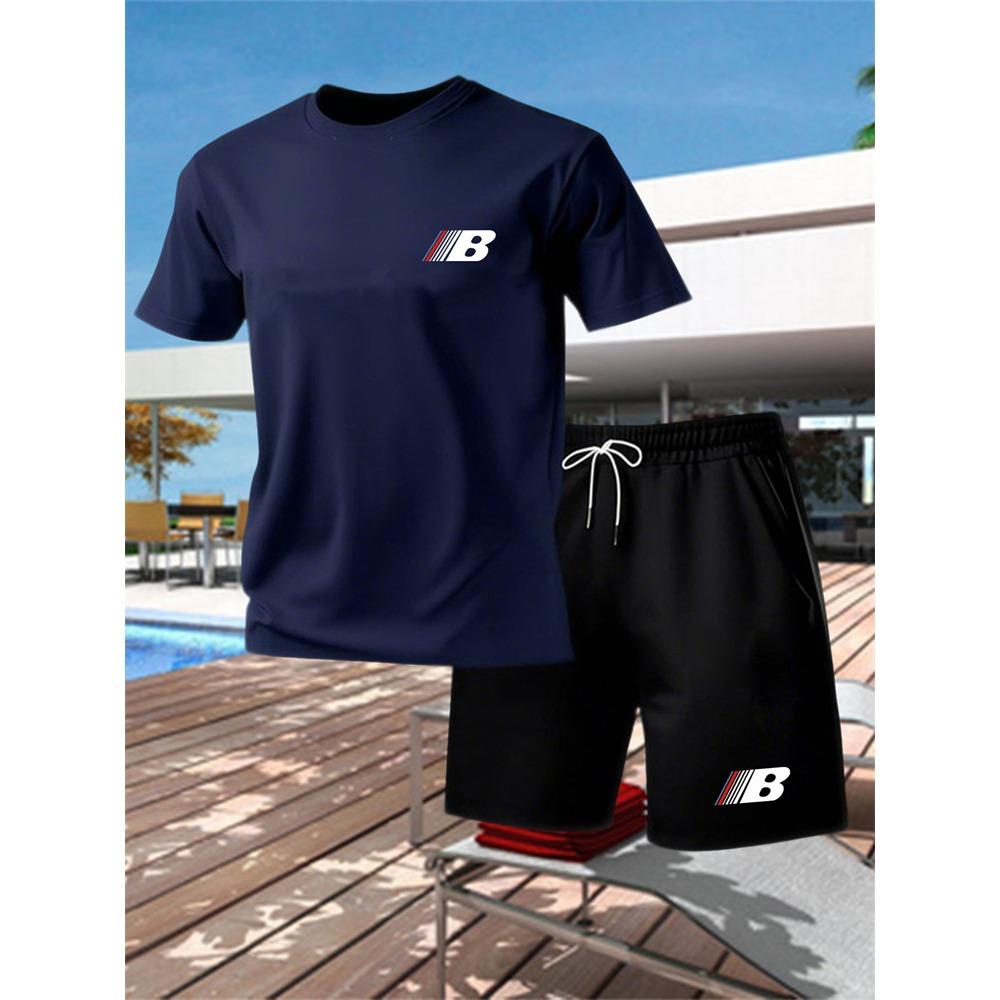 Set Sportivo Estivo da Uomo Traspirante a Manica Corta con Pantaloncini Leggero Comodo Stile Sportivo Prodotto in Cina
