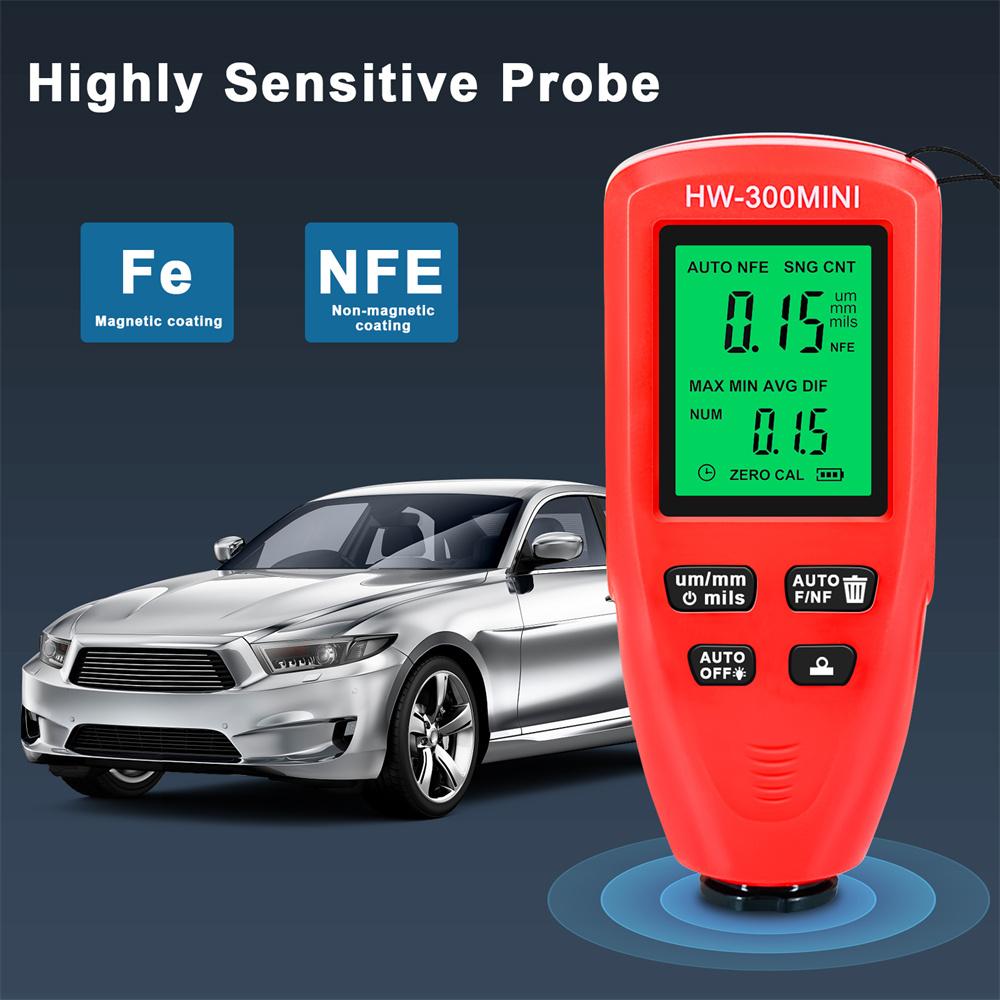 0-2000um Coating Thickness Gauge Digital Car Paint Film Thickness Tester Metal Plating Width Measuring Instrument Tool HW-300PRO