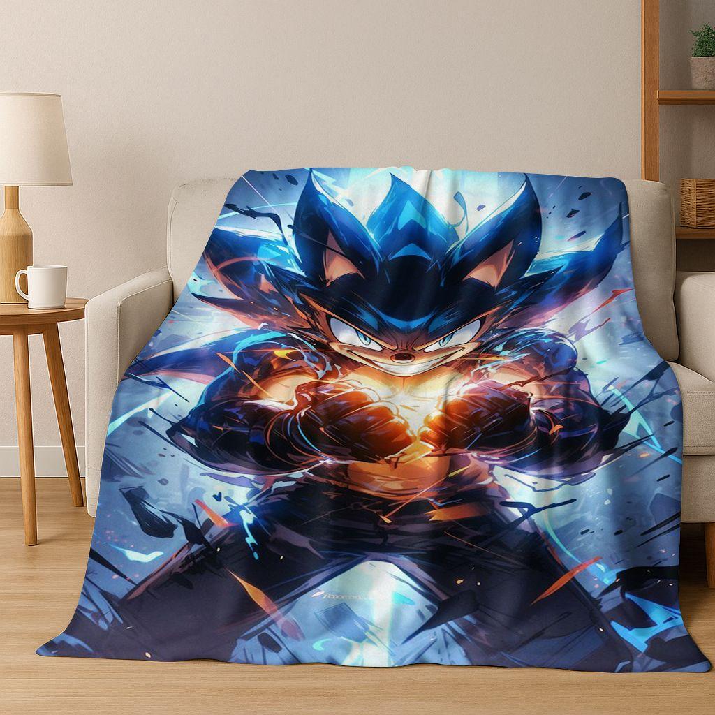 Classic S-Sonic Cartoon Game Flannel Blanket Soft Warm Throw Blanket for Bed Bedroom Living Room Travel Picnic Office Gift Kids