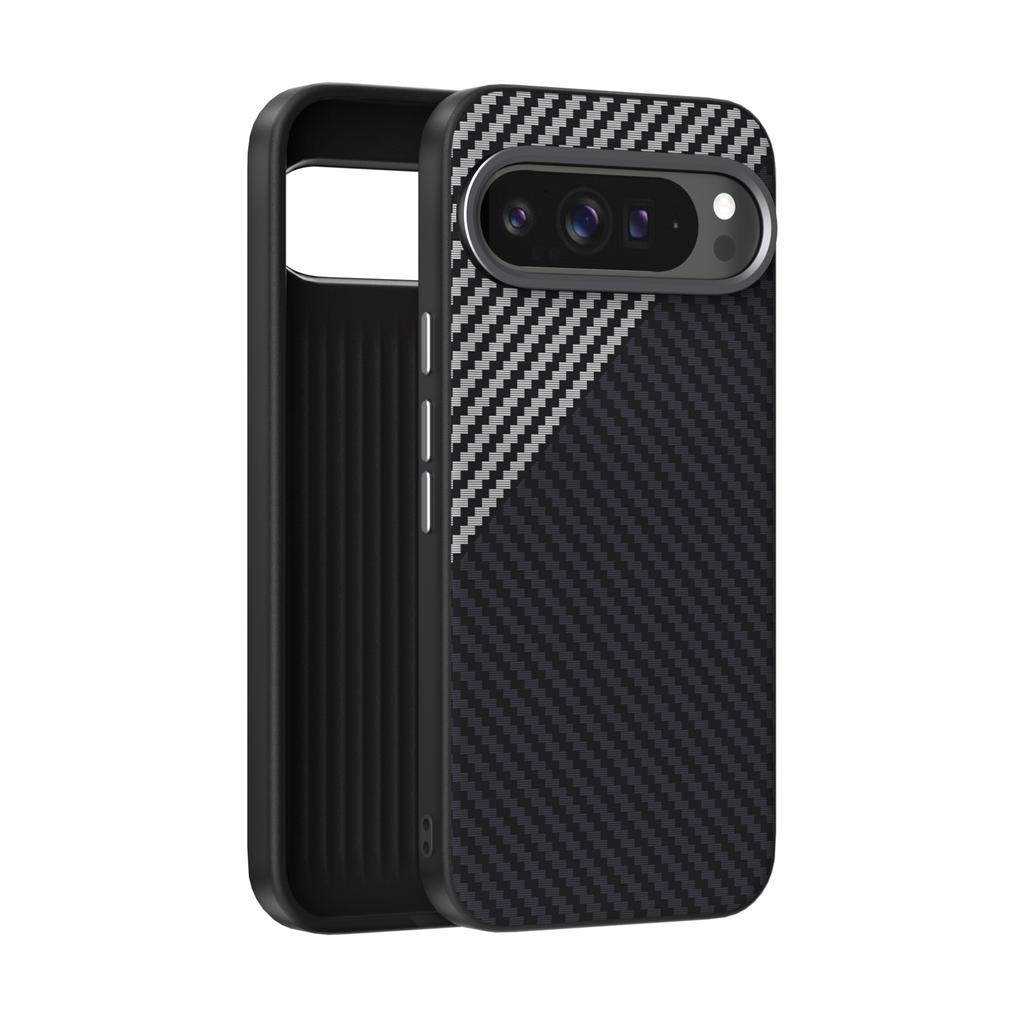 For Google Pixel 9 Pro XL Case Shockproo Magsafe Slim Rigid Alloy Lens Magnetic Wireless Charger Carbon Fiber Case Cover Drop Test