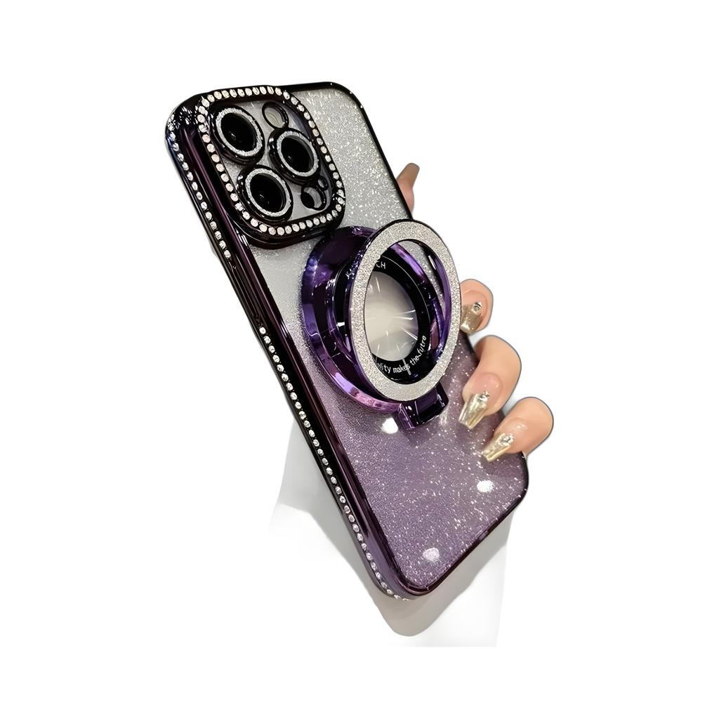 Rhinestone suitable for iphone16 mobile phone case Apple 15 magnetic electroplating with bracket glitter 17 all-inclusive silicone 11 sets