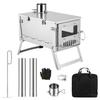Foldable Camping Stove, Stainless Steel Portable Wood Burning Stove, Tent Stove with Visible Window, Adjustable Vent & Multiple-Section Pipe for
