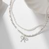 New Bow Necklace Women's Simple and High-end Retro Double-layered Design Imitation Pearl Collarbone Chain
