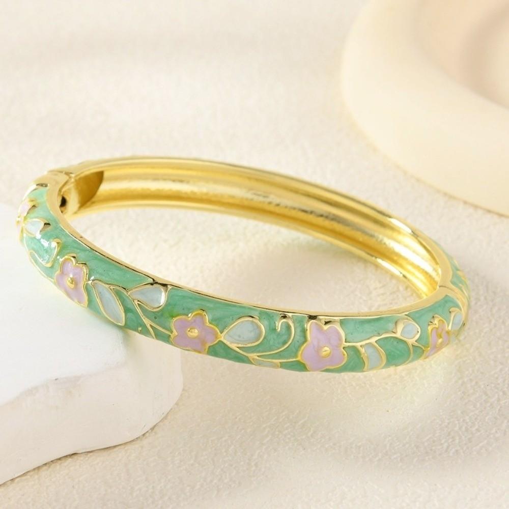 Floral Motifs Cloisonne Bangle Zinc Zinc Zinc Alloy Dropped Glaze Bracelet  Party Jewelry