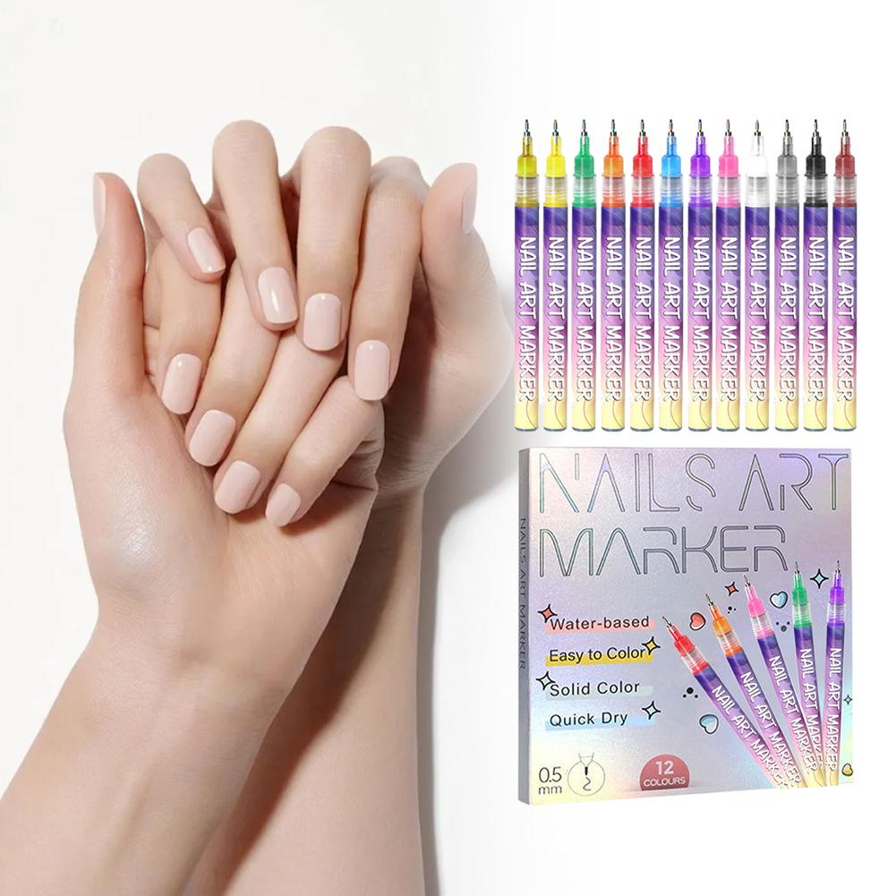 12 Stück/Set Acryl Graffiti Stift für Nägel 12 Farben Nagelmarker Malwerkzeug DIY Nagelkunst Werkzeuge Wasserdicht und Schnelltrocknend Nagelmarkierung