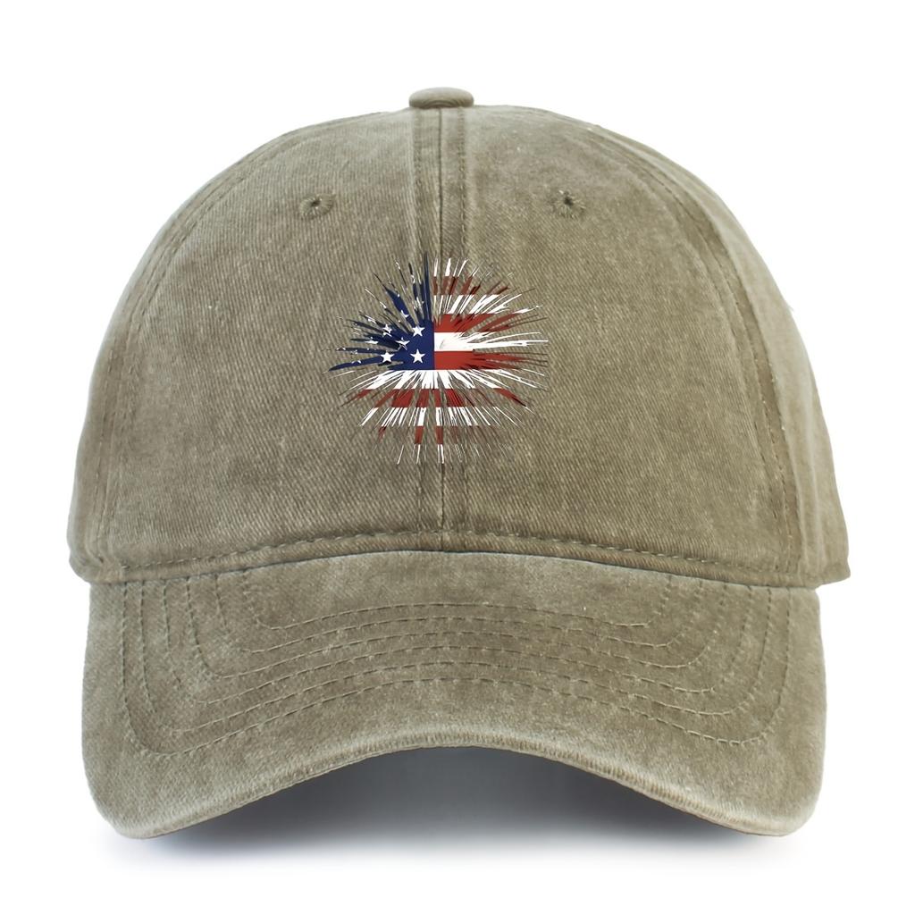American Flag Firework Distressed Baseball Cap Washed Denim Adjustable Sun Hat Casual