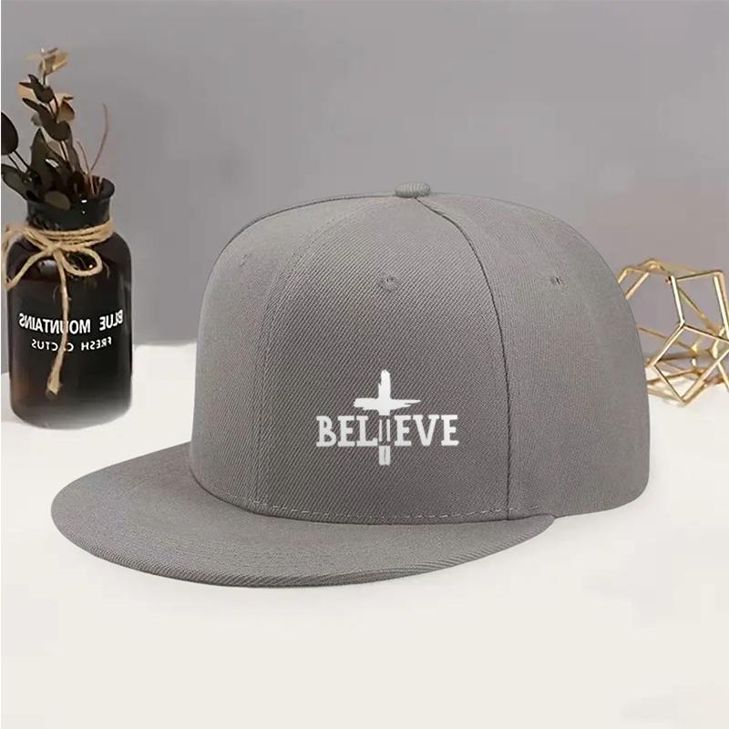 Believe Cross Graphic Flat Brim Snapback Cap Polyester Unisex Outdoor Adjustable Baseball Hat