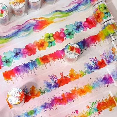 6 Styles Aesthetic Color Blur Tape Rainbow Glow Series Used for DIY Decoration Scrapbook Tape Magazine Decoration Tape