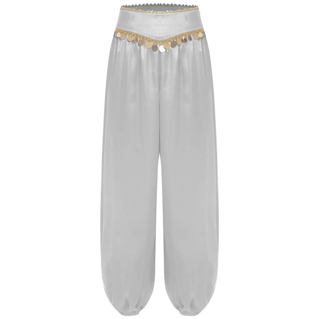 Womens Belly Dance Pants Low Waist Sequins Loose Harem Pants Baggy Design Halloween Arabian Performance Costume