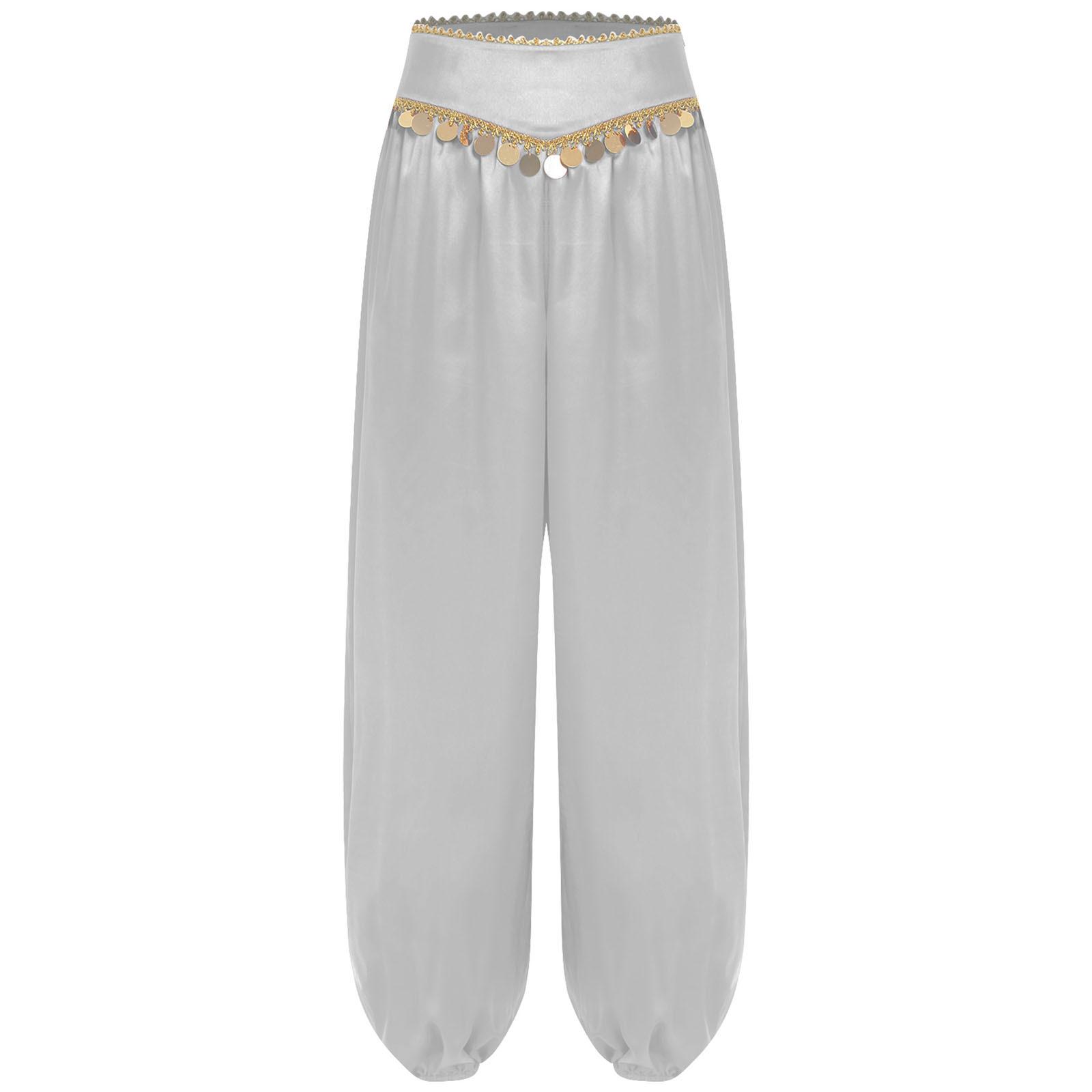 

Жіночі штани для танцю живота з низькою посадкою, з паєтками, широкі штани-гаремного типу, мішкуватого дизайну, костюм для виступу на Хелловін в арабському стилі L білий