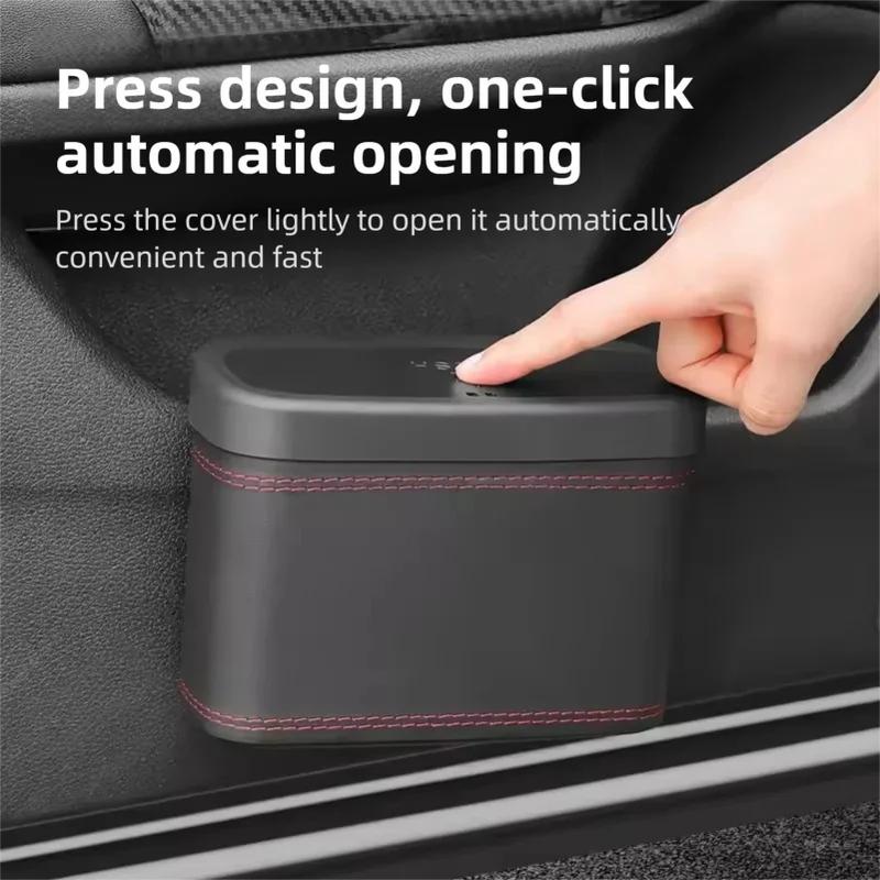 PU Leather Press Down Car Trash Can Hanging Storage Box For Seat Back Door Universal Vehicle Garbage Bin Auto Interior