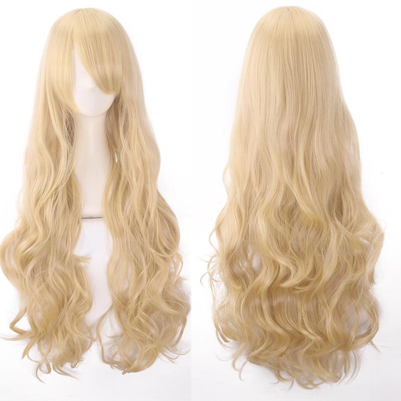 

Европейские и американские косплей-парики, цветные аниме-парики, высокотемпературное волокно, 80 см длинные кудрявые волосы, пуговицы для внешней торговли