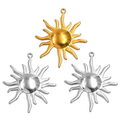 Large Sun Pendant, 37x45mm, Stainless Steel Gold-Plated, Color-Retaining, for DIY European and American Earring or Necklace Jewelry.